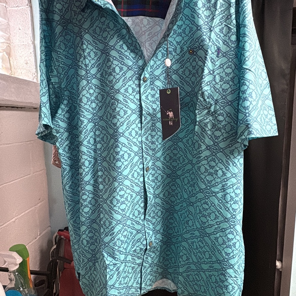 William Murray Golf Teal Patterned Casual Shirt
